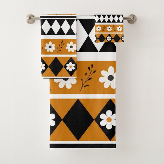 縁どストライプ花ダイヤモンドボホ花柄 バスタオルセット (インサイチュ)