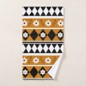 縁どストライプ花ダイヤモンドボホ花柄 バスタオルセット (ハンドタオル)