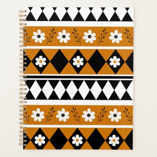 縁どストライプ花ダイヤモンドボホ花柄 プランナー手帳 (正面)