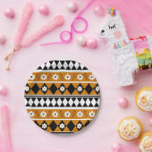 縁どストライプ花ダイヤモンドボホ花柄 ペーパープレート (パーティー)