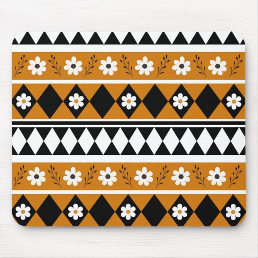 縁どストライプ花ダイヤモンドボホ花柄 マウスパッド (正面)