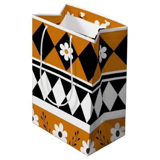 縁どストライプ花ダイヤモンドボホ花柄 ミディアムペーパーバッグ (裏面アングル)