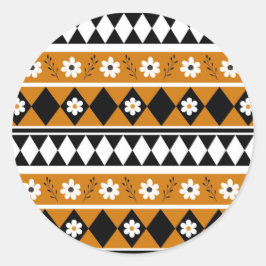 縁どストライプ花ダイヤモンドボホ花柄 ラウンドシール