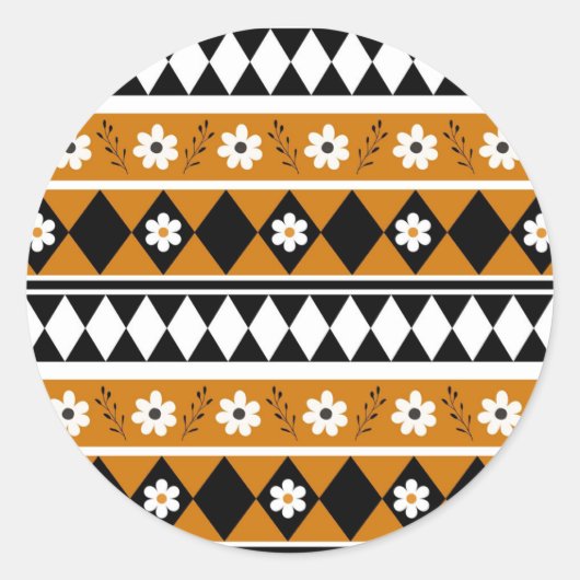 縁どストライプ花ダイヤモンドボホ花柄 ラウンドシール (正面)