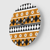 縁どストライプ花ダイヤモンドボホ花柄 ラージ壁時計 (傾斜)