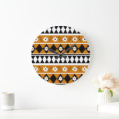 縁どストライプ花ダイヤモンドボホ花柄 ラージ壁時計 (ホーム)