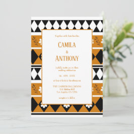 縁どストライプ花ダイヤモンドボホ花柄 招待状