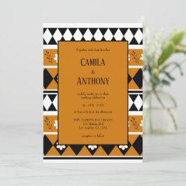 縁どストライプ花ダイヤモンドボホ花柄 招待状