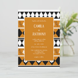 縁どストライプ花ダイヤモンドボホ花柄 招待状