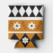 縁どストライプ花ダイヤモンドボホ花柄 缶クーラー (正面)