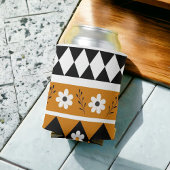 縁どストライプ花ダイヤモンドボホ花柄 缶クーラー