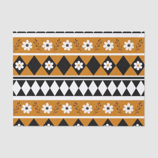 縁どストライプ花ダイヤモンドボホ花柄 薄葉紙 (正面)