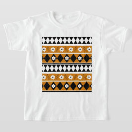 縁どストライプ花ダイヤモンドボホ花柄 Tシャツ