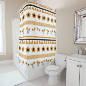 縁どストライプ花三角形ボホ模様 シャワーカーテン (インサイチュ)