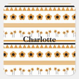 縁どストライプ花三角形ボホ模様 スクエアシール