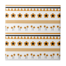 縁どストライプ花三角形ボホ模様 タイル