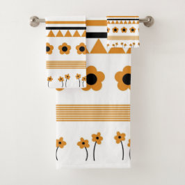 縁どストライプ花三角形ボホ模様 バスタオルセット