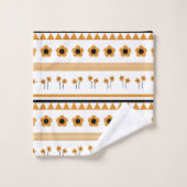 縁どストライプ花三角形ボホ模様 バスタオルセット (ウォッシュタオル)