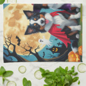 縁どドッグズパンプキンハロウィンおもしろい キッチンタオル (折り畳み)