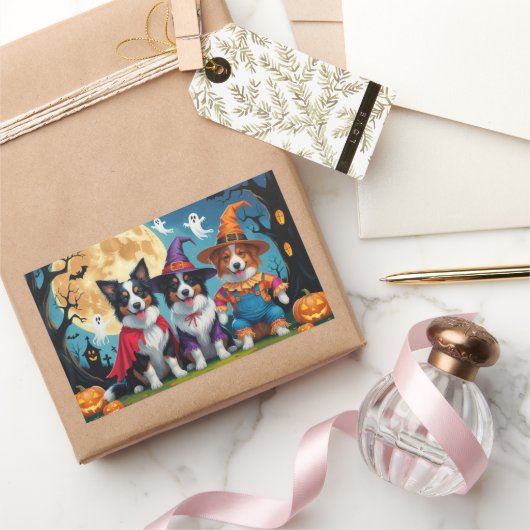 縁どドッグズパンプキンハロウィンおもしろい 長方形シール (ギフト)
