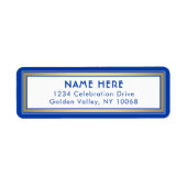 縁どモダン王室の青と金ゴールド差出人住所 ラベル (正面)