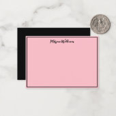 縁ど名前&ブラック空白のとピンクのミニマリスト ノートカード (正面/裏面インサイチュ)