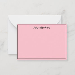 縁ど名前&ブラック空白のとピンクのミニマリスト ノートカード