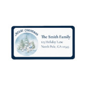 縁ど水色のウッドランド動物クリスマス ラベル (正面)