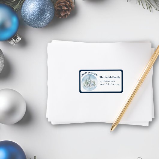 縁ど水色のウッドランド動物クリスマス ラベル