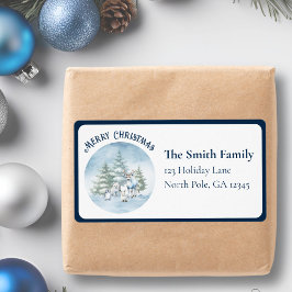 縁ど水色のウッドランド動物クリスマス ラベル