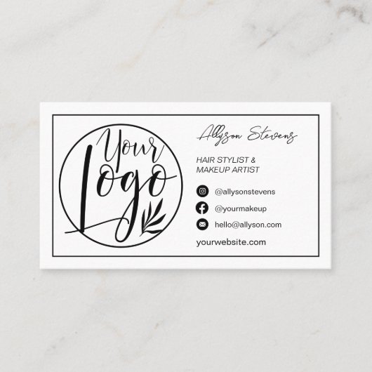 縁ど白黒ヘアメイクフォトロゴqrコード 名刺 (正面)