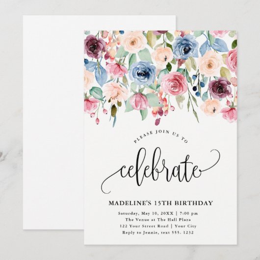 縁ど祝「誕生日」 招待状 (正面/裏面)