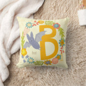 縁ど花の黄色の赤アルファベット文字B クッション (ブランケット)
