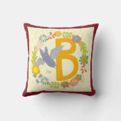 縁ど花の黄色の赤アルファベット文字B クッション (裏面)