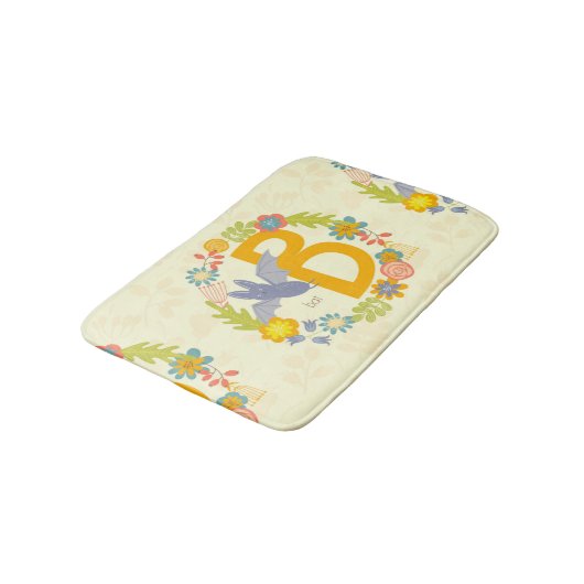 縁ど花の黄色の赤アルファベット文字B バスマット (アングル)