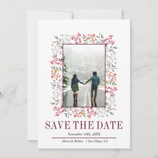 縁ど葉と果実のブルゴーニュ結婚ー セーブザデート (正面)