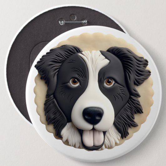 縁どCollie Dog 3D インスパイア 缶バッジ (正面&裏面)