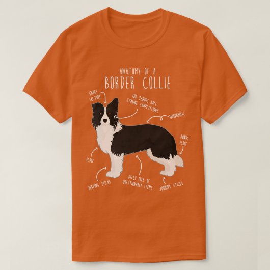 縁どCollie Dog Antomy 3 Tシャツ (デザイン正面)