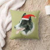 縁どCollie Dog w Christmas Santa Hat クッション (ブランケット)