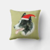 縁どCollie Dog w Christmas Santa Hat クッション (裏面)
