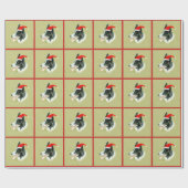 縁どCollie Dog w Christmas Santa Hat ラッピングペーパー (フラット)