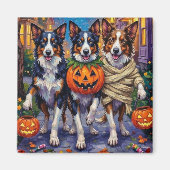 縁どCollie Dogs Trick-or-Treating in Halloween マグネット (正面)