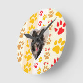 縁どCollie Paw Print Loveハート ラウンド壁時計 (傾斜)