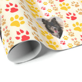 縁どCollie Paw Print Loveハート ラッピングペーパー (ロールコーナー)