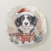 縁どCollie Waiting For Santa Dog Water ラウンドクッション (裏面)