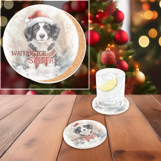 縁どCollie Waiting For Santa Water コースター
