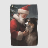 縁どCollie With Santa Clausフェスティバル ゴルフタオル (正面)