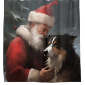 縁どCollie With Santa Clausフェスティバル シャワーカーテン (正面)