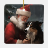 縁どCollie With Santa Clausフェスティバル セラミックオーナメント (裏面)