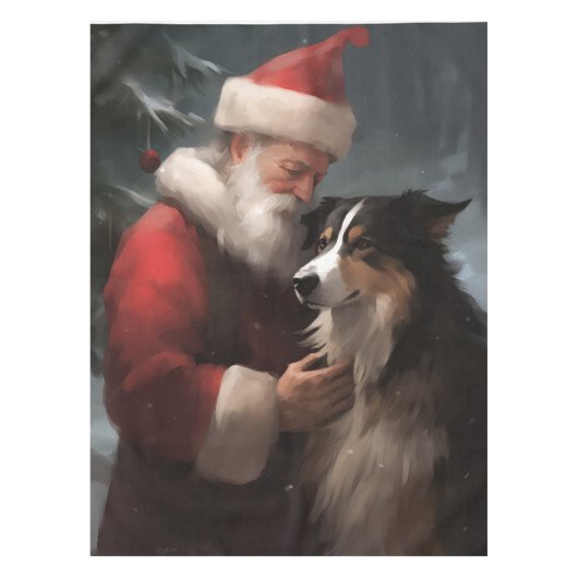 縁どCollie With Santa Clausフェスティバル テーブルクロス (正面)